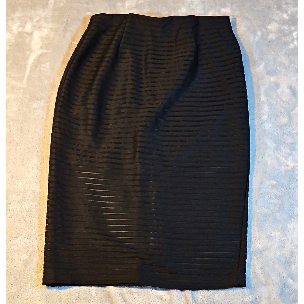 ANGL Black Polyester Knit Lined Zip Straight Pencil Knee Length Skirt Size M